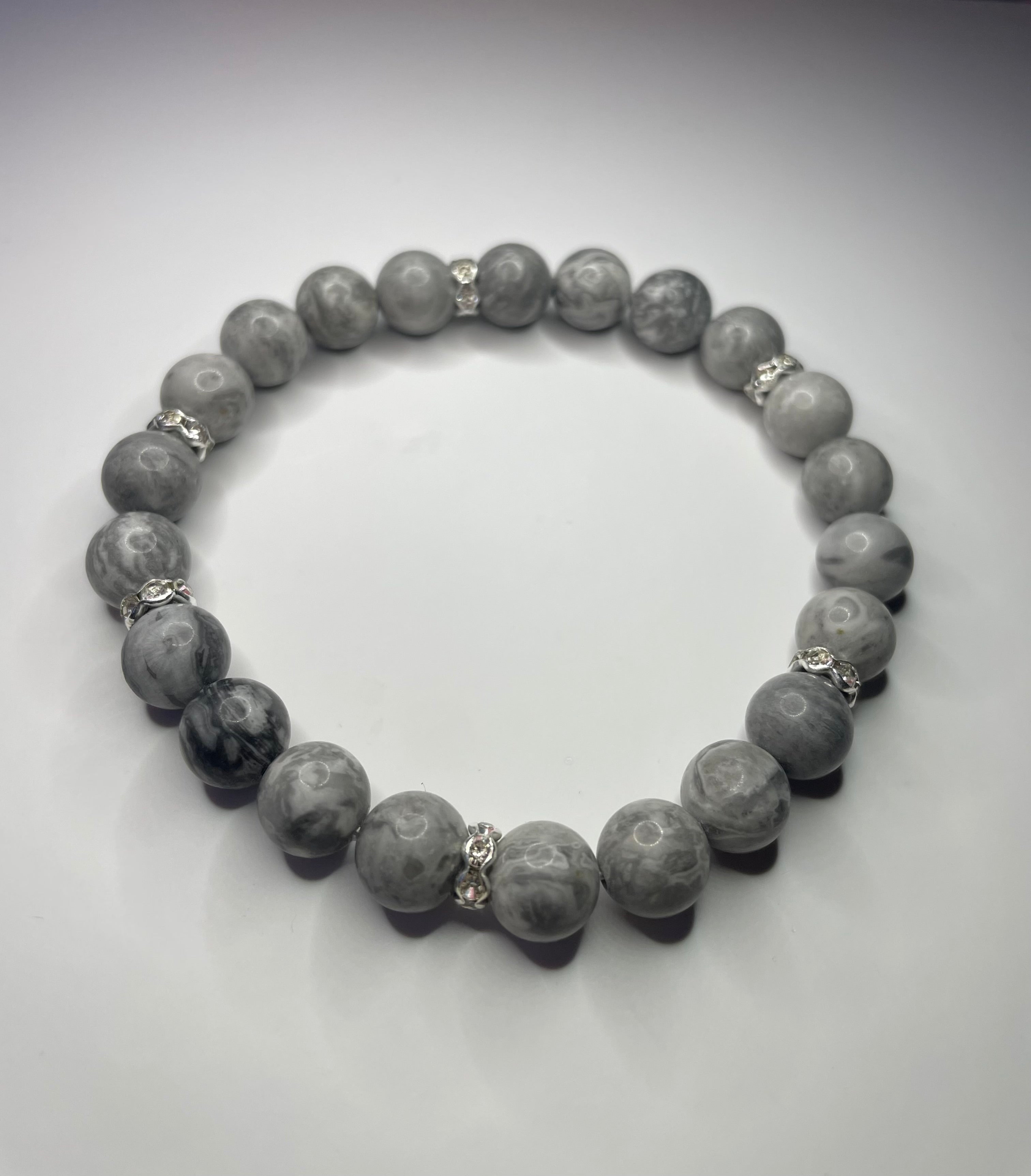 Natural stone Grey Jasper beads bracelet, Natural Accessories