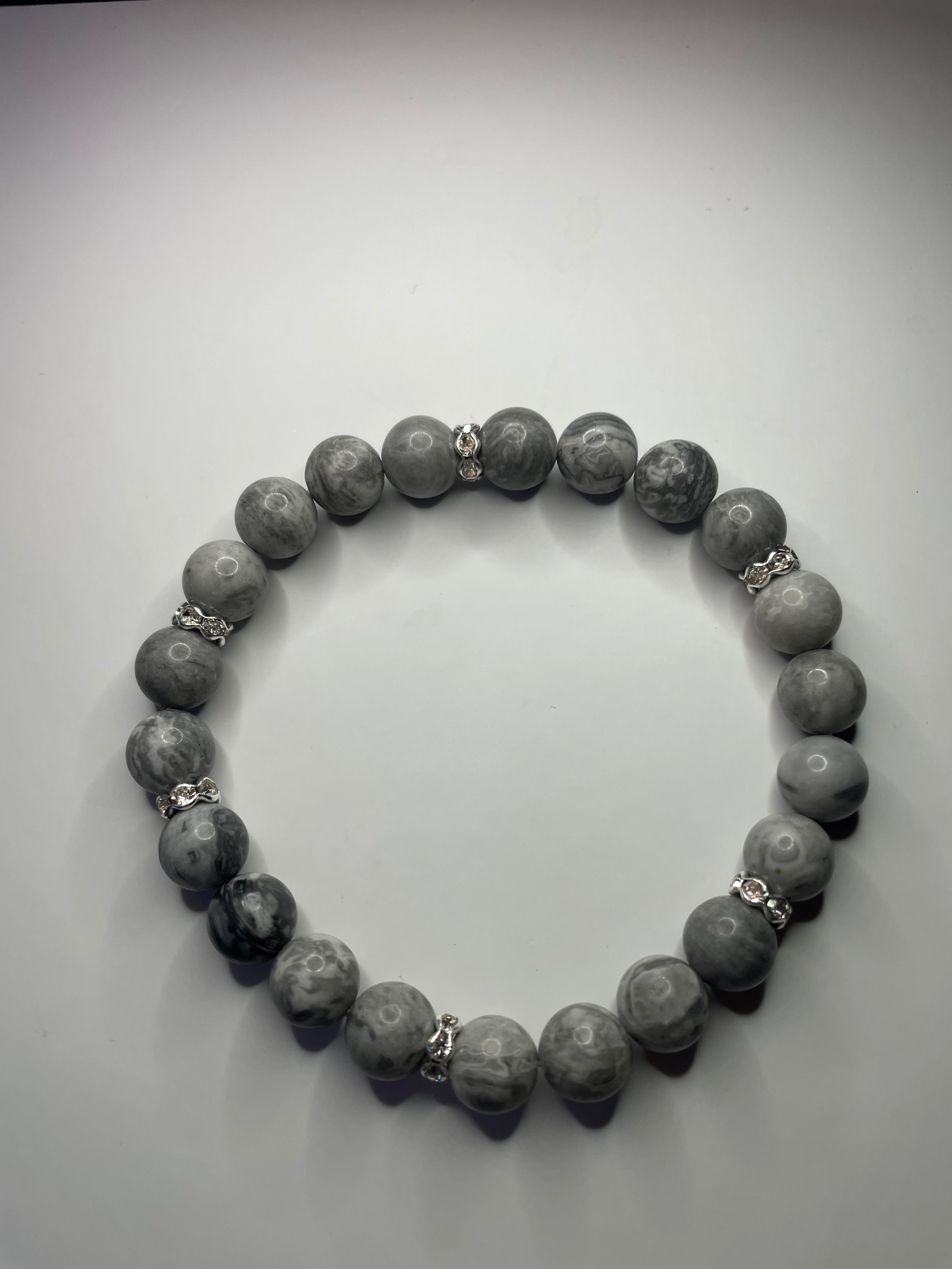 Natural stone Grey Jasper beads bracelet, Natural Accessories