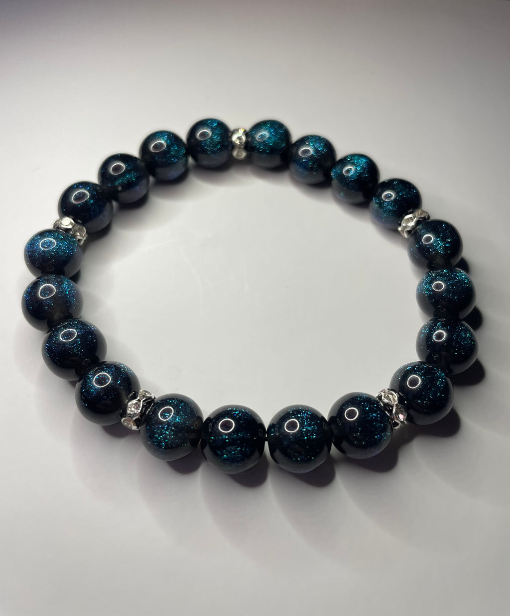 Black Crystal bracelet with Blue Sparkles