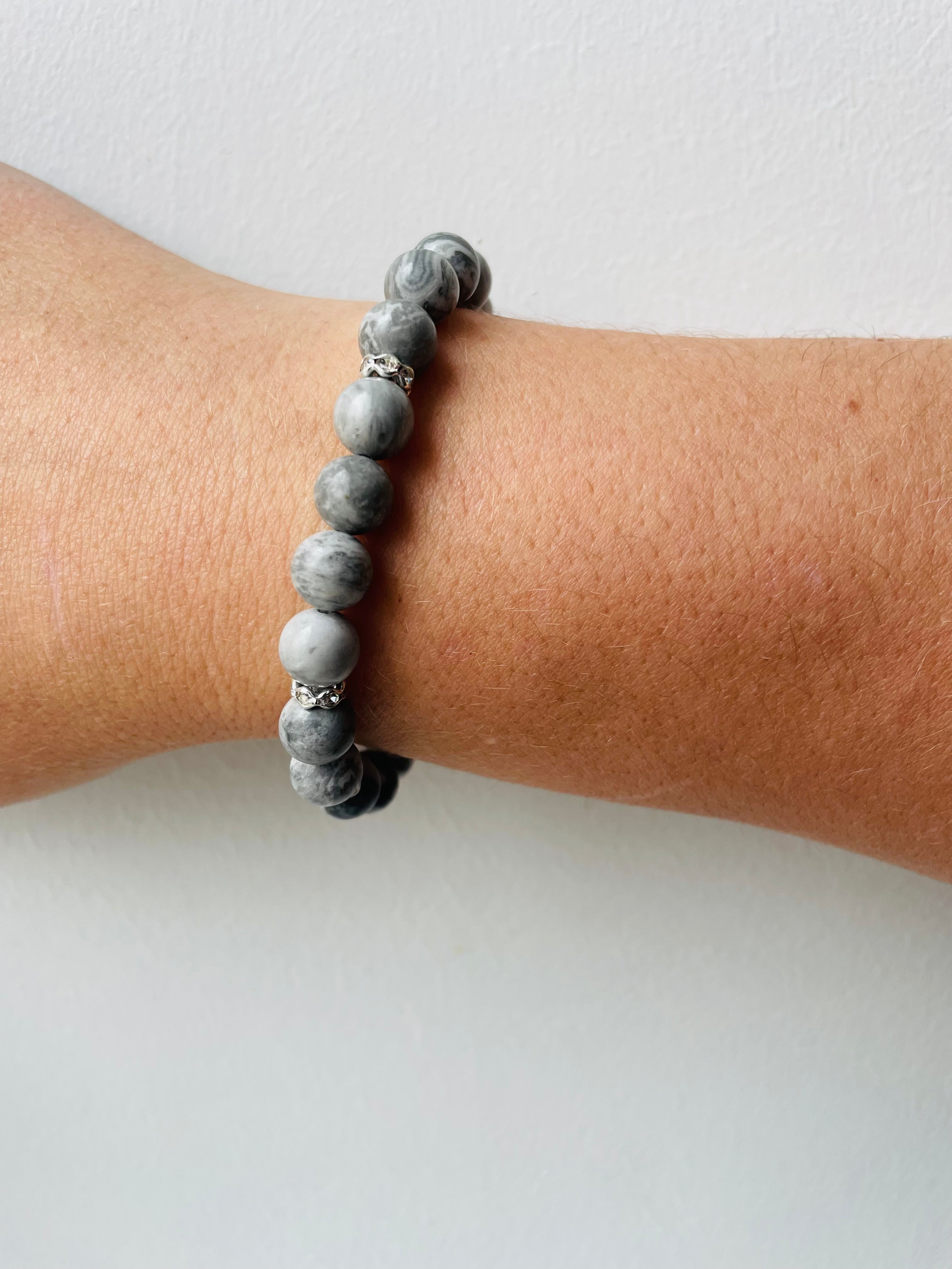 Natural stone Grey Jasper beads bracelet, Natural Accessories